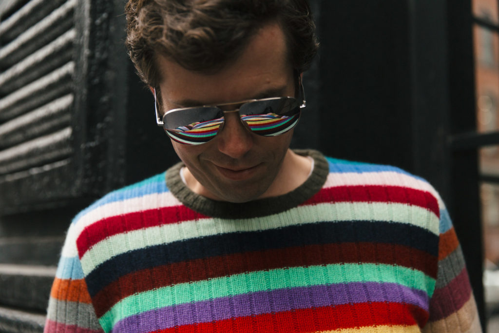 RainbowStripedSweaterLookingDown